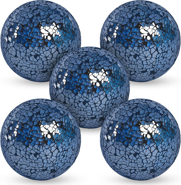 FUTUREPLUSX 5PCS Decorative Glass Orbs, 3.14inch Mosaic Sphere Balls for Bowls Vases Dining Table Home Decor
