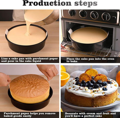 Set of 2 Round 10 Inch Cake Pans with 70 Pieces Parchment Paper, Non-stick, Dishwasher Safe