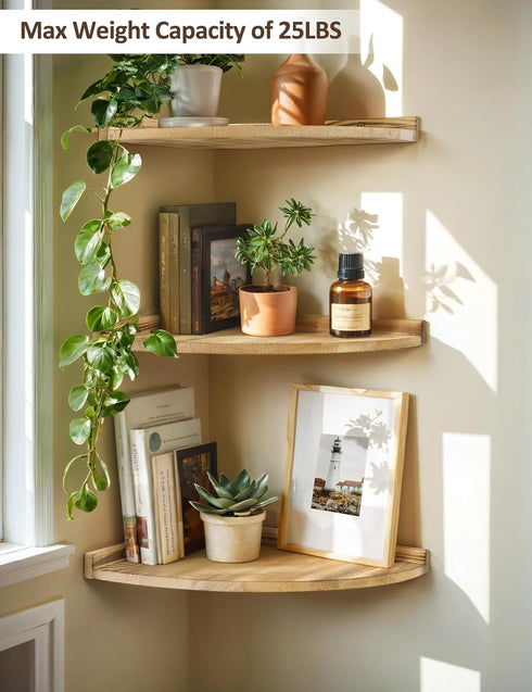 12x12 Inch Corner Shelves Wall Mount, Farmhouse Rustic Corner Floating Shelf with Cord Hole, Wooden Storage Organizer