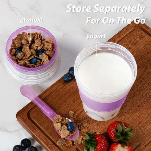4 Pack 20 oz Freshmage Yogurt Parfait Cups with Lids, Reusable Overnight Oats Containers with Lids, Folding Spoons