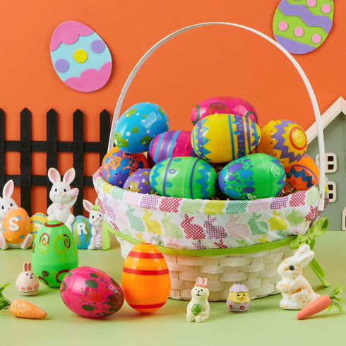 24PCS 3.15" JOYIN Printed Easter Eggs, Empty Fillable Colorful Plastic Eggs Bulks for Easter Hunt, Basket Stuffers
