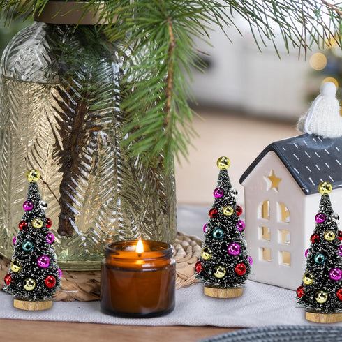 6 4.3 Inch Winlyn Pcs Artificial Mini Christmas Trees Frosted Green Bottle Brush Trees with Wood Bases Sisal Trees