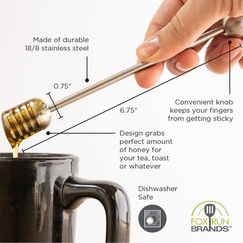 6.5" Fox Run Honey Dipper, Stainless Steel Honey Stirring Stick