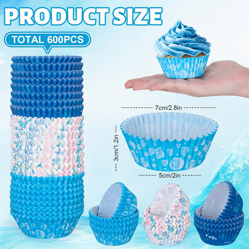 Whaline 600Pcs Ocean Themed Cupcake Liners Summer Baking Cups Crab Coral Starfish Sea Life Cupcake Wrappers Holders Muffin Liners for Bridal Baby Shower Wedding Birthday Party Supplies by Whaline