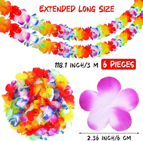 Aneco 6 Pack Colorful Hawaiian Luau Tropical Flower Lei Garland, 10 Feet Each