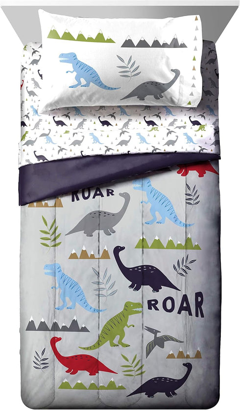 4 Set Set Jay Franco Trend Collector Dinosaur Roar Piece Toddler Bed - Includes Comforter & Sheet - Super Soft Fade