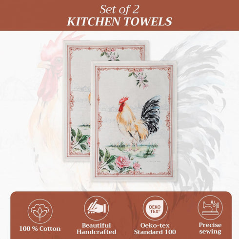 100% Cotton Kitchen Towel Campagne Maison d' Hermine, Set of 2, Super Soft, Quick Drying