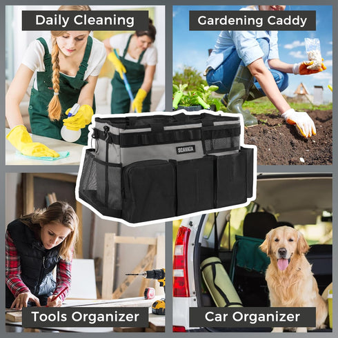 Wearable Cleaning Caddy Bag, Organizer with Handle & Shoulder Straps for Housekeepers, 4 Foldable Dividers (Grey)