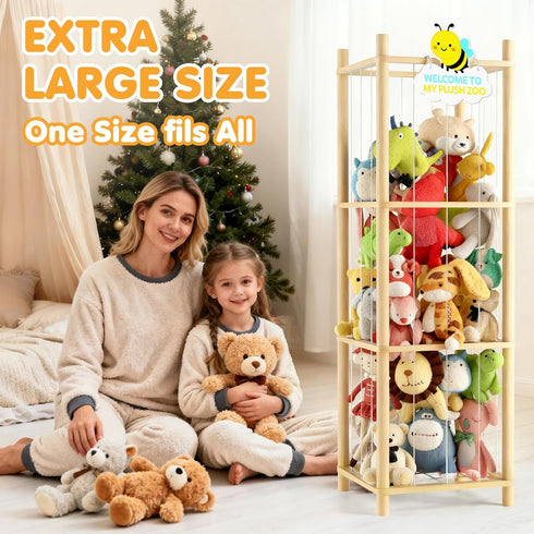 Hsenowi Stuffed Animal Storage Zoo Organizer Natural Pine Plushies Storage with Elastic Bands Vertical Wood Toy Holder