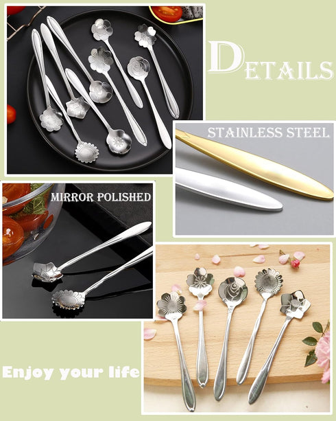 16 Pcs Teaspoon Tea Spoons, ESRISE Stainless Steel Cute Coffee Spoon for Tea Party Decorations (Silver)