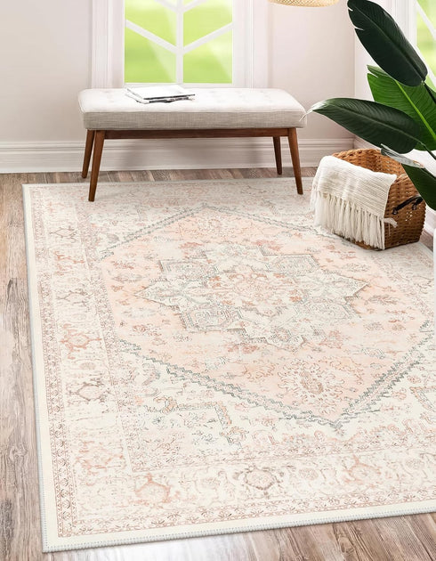 LIVEBOX Pink Area Rug 5x7 - Soft Rugs for Bedroom, Non-Slip Pink