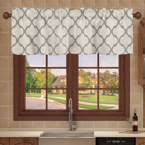Hostline 42"x12" Valances Curtains for Living Room Farmhouse Burlap Texture Vintage Moroccan Semi Sheer Valance