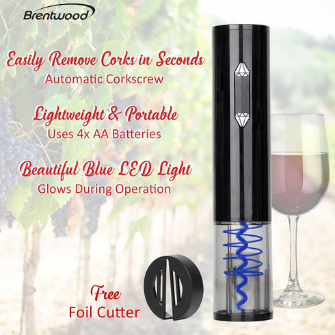 BRENTWOOD WA-2004BK Portable Wine Opener with Foil Cutter, Fits Most Bottles, Black