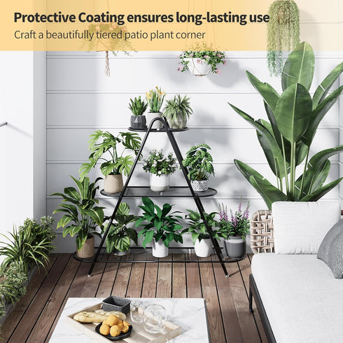 Furshus 3-Tier Plant Stand for Patio, Metal Plant ShelfIndoor/Outdoor Display Rack for Multiple Pots, Heavy Duty
