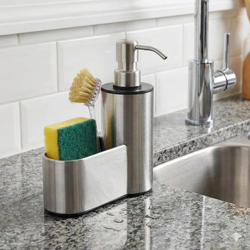 CHBKT 12 oz Countertop, Kitchen Soap Dispenser with Sponge Holder, Dish Soap Dispenser for Kitchen Sink Stainless Steel