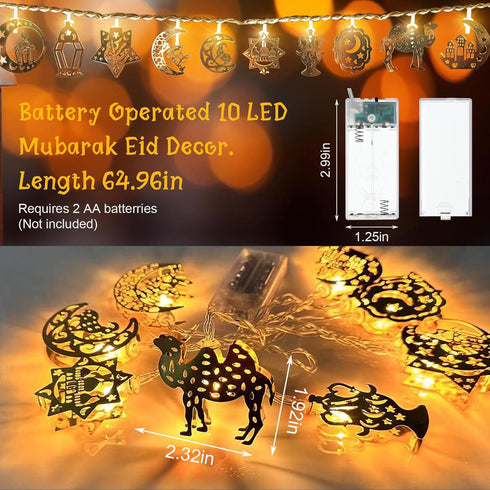 Hying 5.4Ft Ramadan String Lights Moon Star Lantern Lights for Window Wall Decorations, LED Eid Mubarak String Light