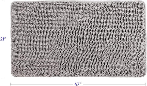 Tafts Bathroom Rugs - Extra-Thick Memory Foam Bath Mat, Ultra-Soft Chenille Microfiber, Non-Slip (21"x47") Light Grey