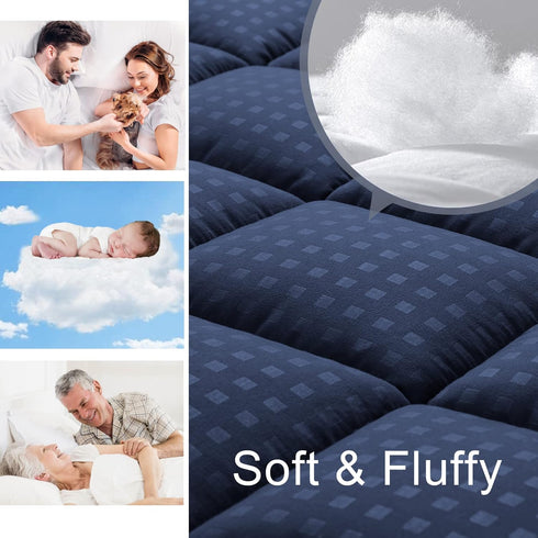 HYLEORY Twin Mattress Pad, Quilted Fitted Protector with Cooling Pillow Top, Breathable Soft Topper with 8-21" Deep