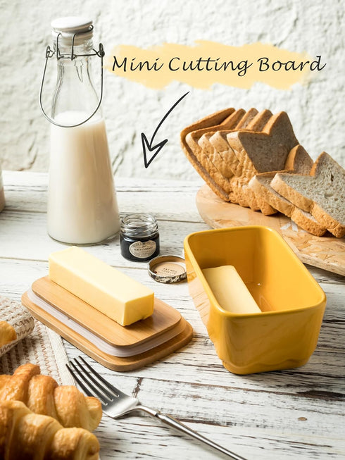 Covered Butter Dish with Lid, Large Yellow Butter Holder for Countertop, Airtight Seal Container for East West Coast