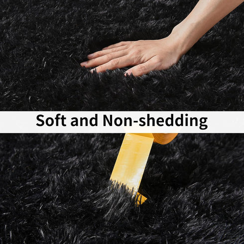 Soft Runner Rugs for Bedroom Hallways - 2x6 Black Fluffy Shag Throw Area Rug Non-Slip for Bedside Dorm Living Room