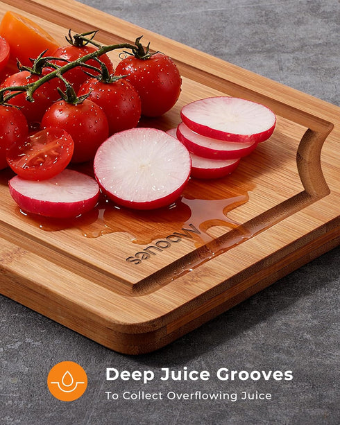 Set 3-Piece Bamboo Cutting Board for Kitchen, Knife-Friendly Wooden Cutting Boards with Juice Groove, Durable Chopping