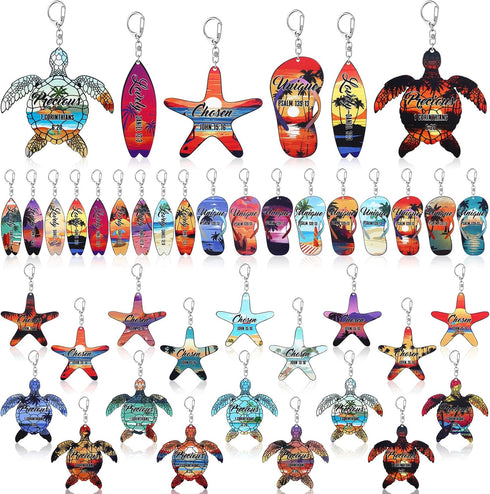 Bucherry 36 Pcs Beach Summer Party Favors, Wooden Surfboard Keychain Gifts for Hawaiian Luau