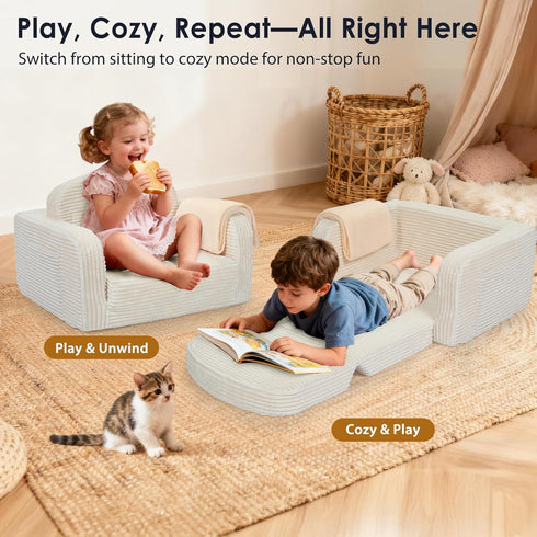 Foryoomi 2 1 in Convertible Kids Couch - Corduroy Fold Out Kids Sofa Chair with Blanket, Comfy Comfortable Toddler