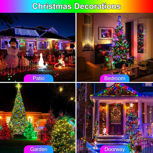 200FT 600LED 8 Christmas Lights Plug in,Outdoor Indoor Fairy Lights with Timer and Modes,Christmas Tree Lights
