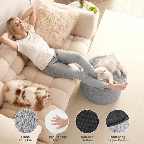 17 14, Hansleep Round Stuffed Pouf Ottoman x Foam Filled Faux Fur Ottoman Foot Rest for Chair with Washable Cover, Foot