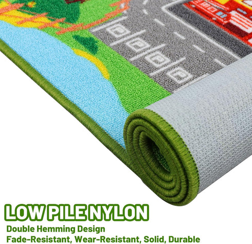 59"x39.4", Kid(59X39.4Inch,Green) Kids Carpet Playmat Rug Car Rug for Kids Cars, Non-Slip Town City Road Map Kids Rugs