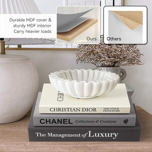 '-Set 3 Aesthetic Decorative Books of Minimalist Linen Hardcover Faux/Fake Books for Coffee Table Home Decor Living Room