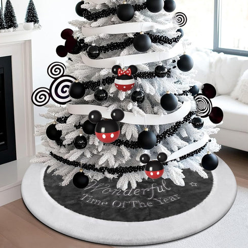 yuboo Gray Christmas Tree Skirt, 36" Faux Fur Pencil Tree Skirt Rug with White Snowflakes for 5-6 ft Christmas Tree