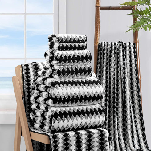 8 Set White|2 Sheet,2 Towels,4 600GSM Set Piece Bathroom Towel Black Oversized Large Bath Towels Hand Washcloths| Soft