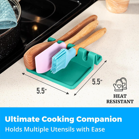 Aqua Green Silicone Spoon Rest for Stove Top, Heat-Resistant Utensil Rest & Spoon Holder (Two Pack)