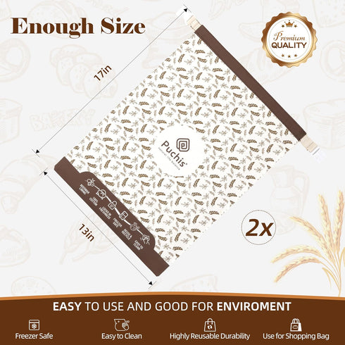 2-Pack 1713 Beeswax Bread Bags for Homemade Bread & Sourdough, Elegant XL Reusable Cotton Bread Storage Bags, Beeswax