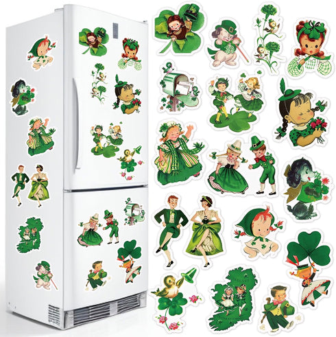 Whaline 16Pcs St. Patrick's Day Retro Refrigerator Magnets, Green Shamrock Decorative Fridge Stickers