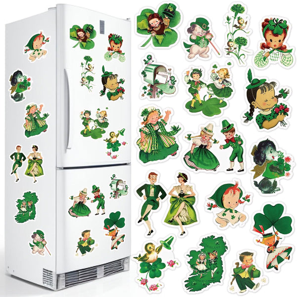 Whaline 16Pcs St. Patrick's Day Retro Refrigerator Magnets, Green Shamrock Decorative Fridge Stickers