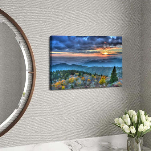 Blue Ridge Mountain Wall Art, Sunrise Smoky Mountains Nature Forest Photo Prints for Living Room Decor