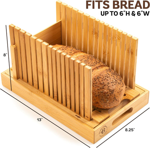 Bread Slicer for Homemade Bread - Bambuesi Upgraded Adjustable Bamboo Bread Cutter Board, Foldable Slicing Guide