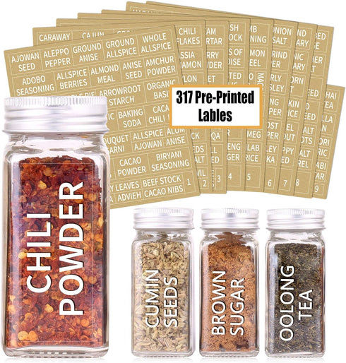 SWOMMOLY 48 713 Set. 48 4OZ, Glass Spice Jars with Spice Labels, Chalk Marker and Funnel Complete Square Glass Jars
