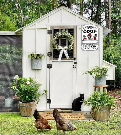 Funny Chicken Coop Sign - Welcome To Our Coop Metal Poster, Tin Signs for Home, Farmhouse, Garden, Kitchen 8x12 Inch