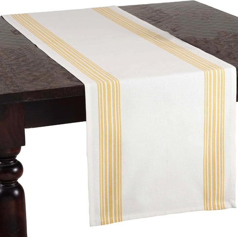 Saro Lifestyle Striped Design Cotton Table Runner, 16"x72", Yellow Color