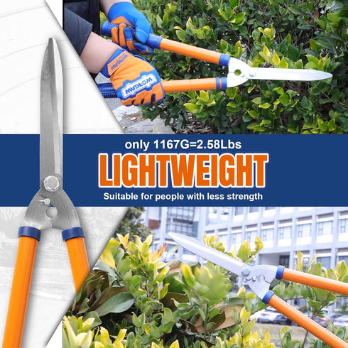 WPR1E95 Hedge Clippers with Adjustable Length Handle and Wavy SK-5 Steel Blade for Pruning Bushes and Borders