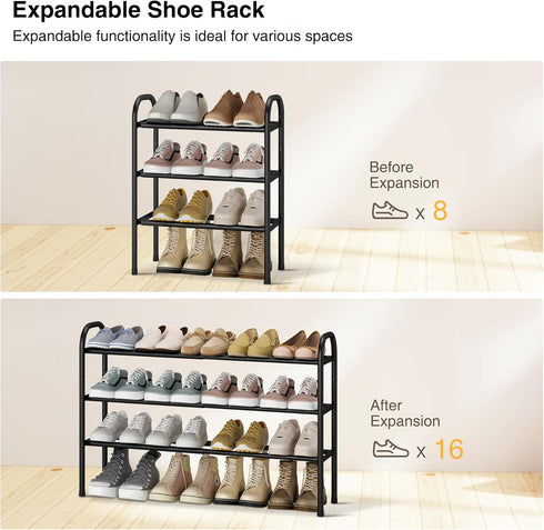 3-Tier Closet, 16 STO STO Expandable Shoe Rack, Metal Small Shoe Rack for Up to Pairs Adjustable Shoes Racks Storage