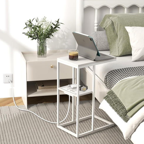 Yoobure C Shaped End Table with Charging Station, Small Side Tables for Living Room Bedroom, Sofa Table with USB Ports