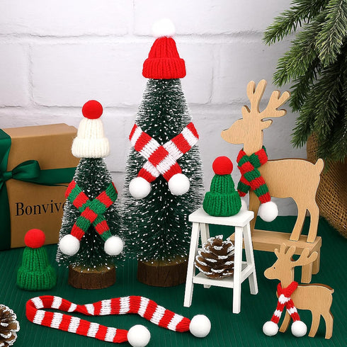 Bonviv 30 Set Pcs Mini Christmas Hats and Scarf Small Santa Hats for Crafts, Mini Santa Hats for Dolls, Mini Snowman