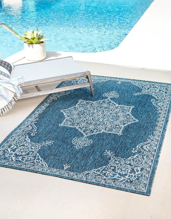 Unique Loom Outdoor Traditional Area Rug - Antique, 2' x 3' 1" Rectangle, Teal/Ivory Collection