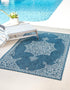 Unique Loom Outdoor Traditional Area Rug - Antique, 2' x 3' 1" Rectangle, Teal/Ivory Collection