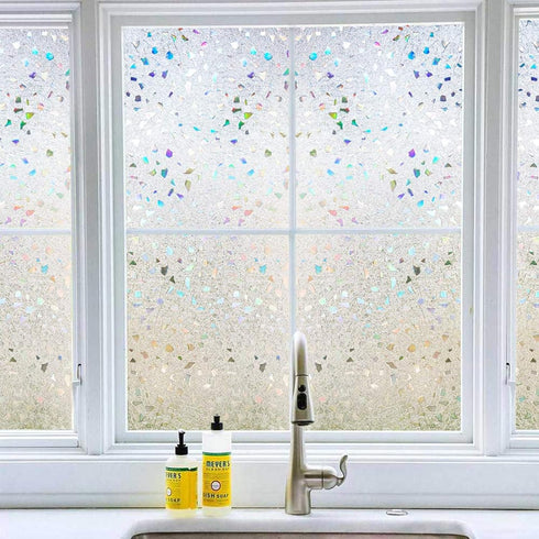 LEMON CLOUD 3D Rubble Design Decorative Window Film, Frosted Glass Static Cling for Glass Door Home (17.5 x 78.7 Inch)