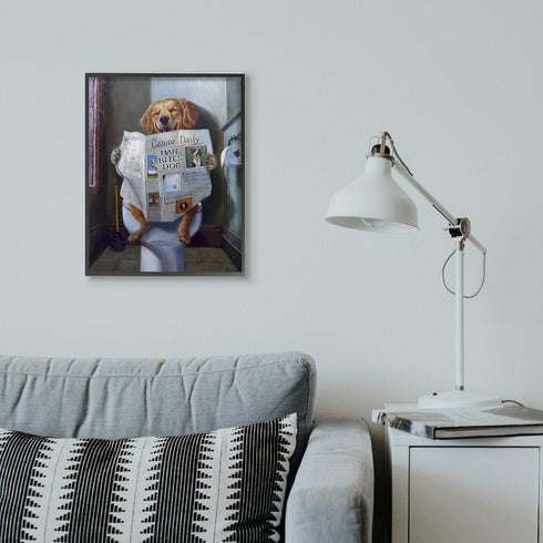Stupell Industries Dog Reading Newspaper on Toilet, Funny Framed Giclee Art by Artist Lucia Heffernan